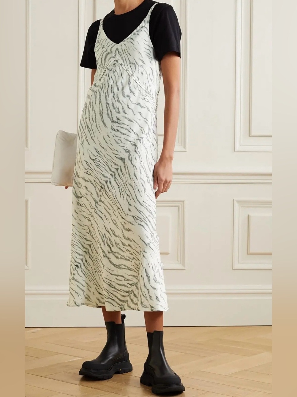 Ksubi Genesis Silk Slip Dress Zebra Print Midi